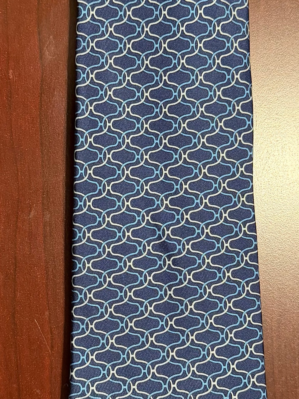 Hermes Navy and Light Blue Geometric Silk Tie